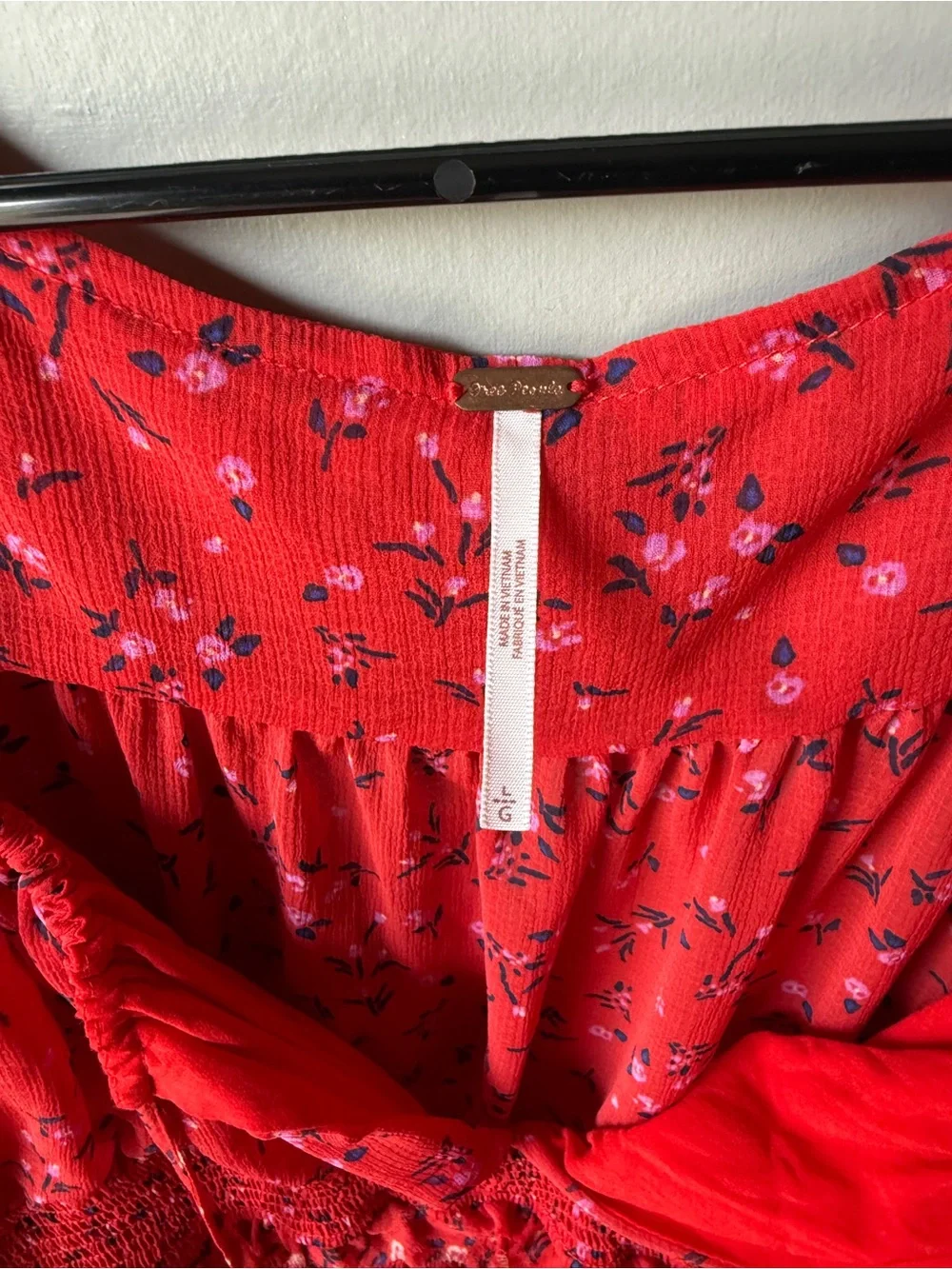 Red Floral Free People Smocked Lolita Long Sleeve Boho Cottagecore Top